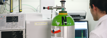 A high purity gas mixture being used in a laboratory for instrument calibration