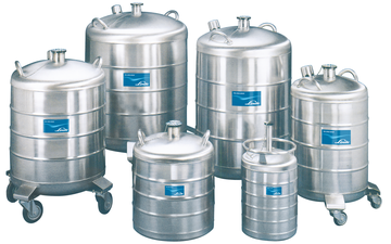 A collection of portable cryogenic storage vessels typically covered by BOC's Cryocare service