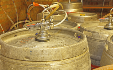 Beer barrels in a pub cellar