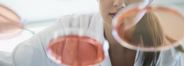 Female scientist studying a petri dish