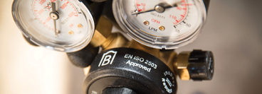 Close-up of a BS EN ISO 2503-compliant gas regulator